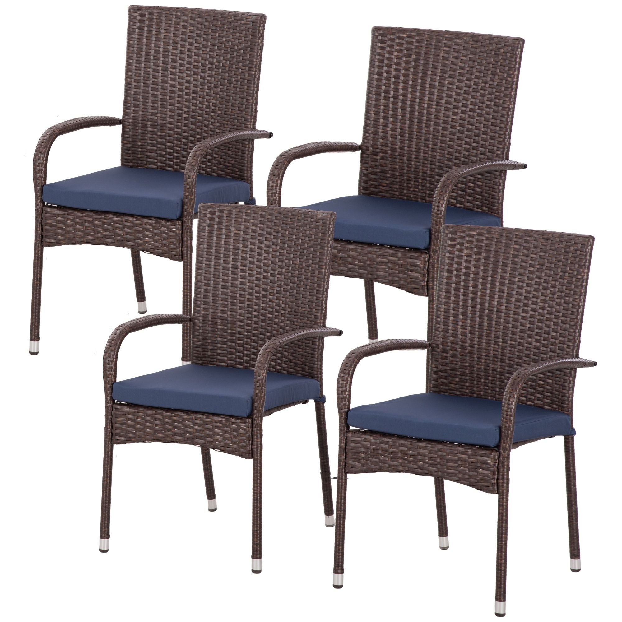 Outsunny Stackable PE Rattan Outdoor Dining Chairs with Cushion, Patio ...