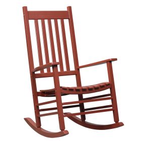 Outsunny Wooden Rocking Chair Outdoor Rustic High Back Rocker Wine Red for Patio Backyard