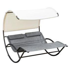 Outsunny Double Rocking Bed Outdoor Chaise Sun Lounger with Canopy Light Gray