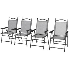 Outsunny Camping Chairs Set: Portable, Folding, 4 Gray Mesh, Armrests, Outdoor Lawn Comfort & Easy Transport|
