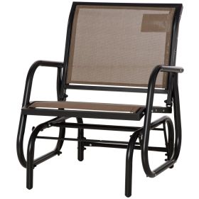 Outsunny Mesh Porch Glider: Steel Frame, Curved Brown Armrests for Garden Serenity