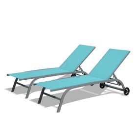 Chaise Lounge Outdoor Set of 2, Lounge Chairs for Outside with Wheels, Outdoor Lounge Chairs with 5 Adjustable Position, Pool Lounge Chairs for P
