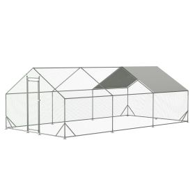 Large Metal Walk in Chicken Coop Galvanized Wire Poultry Cage with Waterproof UV Resistant Cover Outdoor Hen Rabbit Duck Enclosure Run for Backya
