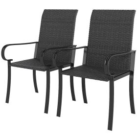 2 Piece PE Rattan Patio Dining Chairs with Steel Frame, for Garden, Backyard, Pool Side, Porch, Black