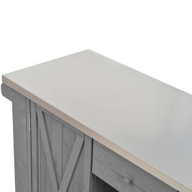 Outdoor Kitchen Island Fir Wood Kitchen Island with Stainless Steel Top, Ample Storage Space, Towel and Spice Racks and a Bottle Opener for Outdo (Color: as Pic)