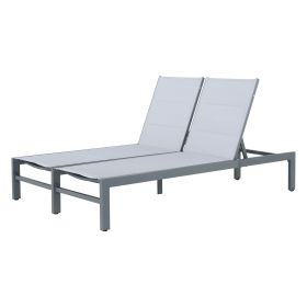 Double Chaise Lounge Outdoor Patio Aluminum Adjustable Back Lounge (Color: Grey)
