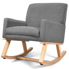 Upholstered Rocking Chair with and Solid Wood Base (Color: Gray)
