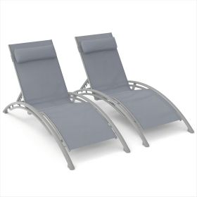 Outdoor Chaise Lounge Set of 2 Patio Recliner Chairs with Adjustable Backrest and Removable Pillow for Indoor&Outdoor Beach Pool Sunbathing Lawn (Color: as Pic)