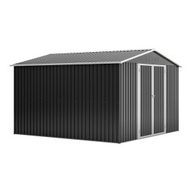 Outdoor Storage Shed 10x10 FT, Utility Metal Tool Storage with Lockable Doors and Updated Frame Structure, Large Metal Garden Shed for Backyard (Color: as Pic)
