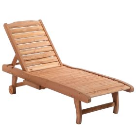 Outsunny Outdoor Chaise Lounge Pool Chair, Built-In Table, Reclining Backrest for Sun tanning/Sunbathing, Rolling Wheels, Red Wood Look (Color: as Pic)