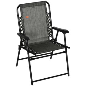Outsunny Patio Folding Chair, Outdoor Bungee Sling Chair w/ Armrests, Portable Lawn Chair for Camping, Garden, Pool, Beach, Backyard, Gray (Color: as Pic)