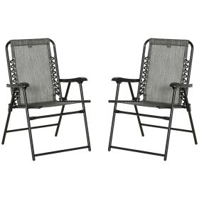 Outsunny Set of 2 Patio Folding Chairs, Outdoor Bungee Sling Chairs w/ Armrests, Portable Lawn Chairs for Camping, Garden, Pool, Beach, Backyard, (Color: as Pic)