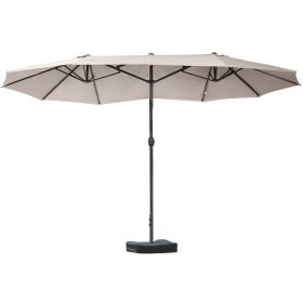 Outsunny Patio Umbrella 15' Steel Rectangular Outdoor Double Sided Market with base, Sun Protection & Easy Crank for Deck Pool Patio, Coffee (Color: as Pic)
