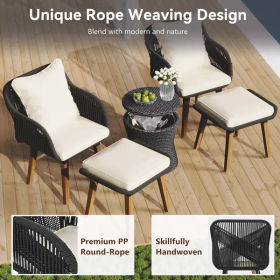 K&K 5 Pieces Patio Furniture Chair Sets, Patio Conversation Set With Wicker Cool Bar Table, Ottomans,Outdoor Furniture Bistro Sets for Porch,Back (Color: as Pic)